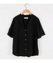 パールボタンVネックフレアスリーブブラウス(シャツ/ブラウス)