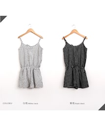 OBdesign | 【IMODA】輕熟女人~方格紋後綁帶細肩帶連身短褲(つなぎ/オールインワン)