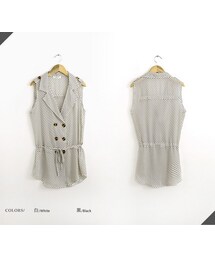 OBdesign | 翻領排釦圓點雪紡長版上衣/背心(ベスト)