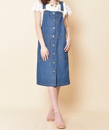 ellerie | フロントボタンミモレ丈ジャンパースカート(デニムスカート)