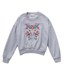 ellerie | ヴィンテージ調フラワー刺繍スエットプルオーバー(Tシャツ/カットソー)