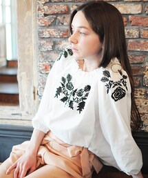 ellerie | 2WAYストライプ刺繍オフショルブラウス(シャツ/ブラウス)