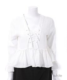 ellerie | ガーリーレースアップ上品ブラウス(シャツ/ブラウス)