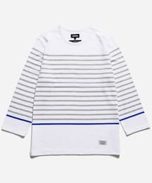 PAPERISM | THREE-QUARTER SLEEVE STRIPE T-SHIRT [WH/GR](Tシャツ/カットソー)