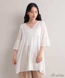 Fillil | 前ボタンレース切替チュニックブラウス(シャツ/ブラウス)