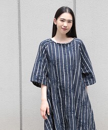 Fillil | ストライプ×花刺繍ワイドワンピース(ワンピース)