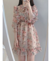 피치 꽃 리본원피스(미니)(ワンピース)