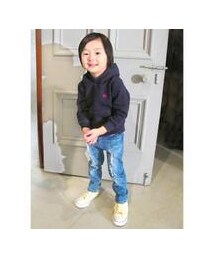 petit main | フラッグバックプリント入り裏起毛パーカー(紺) (パーカー)