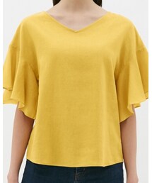 GU | リネンブレンドフレアスリーブブラウス(半袖) S 1490円(シャツ/ブラウス)