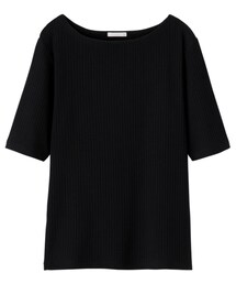 GU | リブボートネックT(半袖) ブラック ¥990(Tシャツ/カットソー)