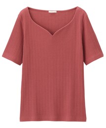 GU | リブコンパクトT(半袖)Q レッド ¥990(Tシャツ/カットソー)