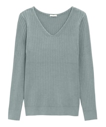 GU | ワイドリブVネックセーター(長袖) M(ニット/セーター)