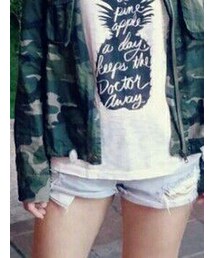 QUEEN SOHP | 01041255 鳳梨英文字印無袖上衣(トップス)