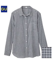 GU | リネンブレンドシャツ ギンガムチェック・長袖(シャツ/ブラウス)