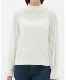 GU | レースフリルネックT(トップス)