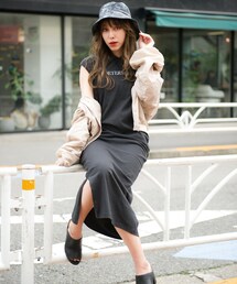 ROGER AND RAW | 英文字パーカーリブ切替OP(ワンピース)