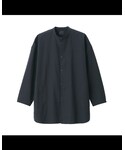 無印良品 | 洗いざらしオックススタンドカラーロングシャツ 男女兼用Ｌ－ＸＬ・黒(襯衫)