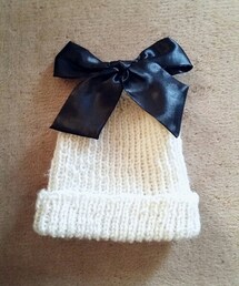 Handmade | ママの手編みニット帽＋リボン(ニットキャップ/ビーニー)