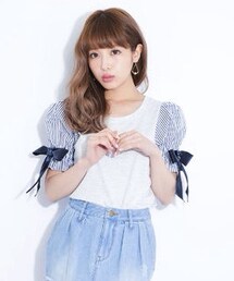 MICOAMERI | 異素材袖リボンTOPS(Tシャツ/カットソー)