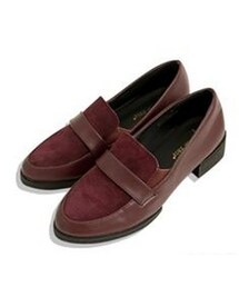 QUEEN SHOP | 酒紅麂皮拼接樂福鞋(その他シューズ)