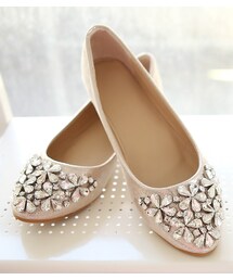 フラワービーズシャイニーフラットシューズ(パンプス)