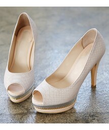 ゴールドチェーン前底入りオープントゥパンプス(パンプス)