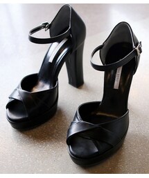 前底入りアンクルストラップワイドヒールサンダル(サンダル)