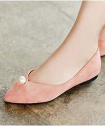 パール装飾スリムフラットシューズ(パンプス)
