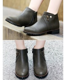 シンプル斜めジッパーアンクルブーツ(ブーツ)