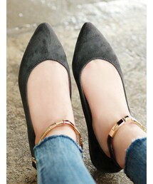 ゴールドアンクルストラップフラットシューズ(パンプス)