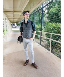 MANGO | Dark Green Slim-Fit Cotton Shirt(シャツ/ブラウス)