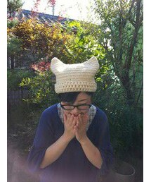 ちよこ手編み猫耳帽子 | ニットキャップ/ビーニー