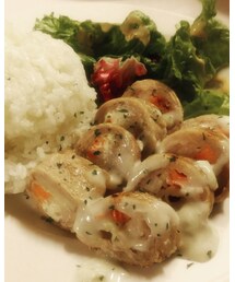 男の手料理 | しゃきしゃき野菜とクリームチーズの肉巻きホワイトソースかけ(その他)