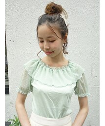 F i.n.t | ドットチュールフリル衿パフT/F i.n.t(Tシャツ/カットソー)