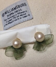 Handmade | コットンパール×カーキ(イヤリング)