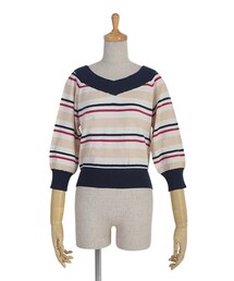 an another angelus | バックリボンボーダーニットプルオーバー/F&A(ニット/セーター)