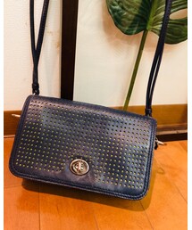 COACH | (古着)ネイビー×黄色パンチングのレトロポシェット(ショルダーバッグ)