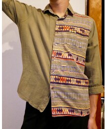 チャイハネ | 【チャイハネ】ネイティブ柄シャツ七分袖シャツ -カーキ-(シャツ/ブラウス)