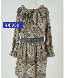 グレー♡ | ベルト付き・プリントワンピース(ワンピース)