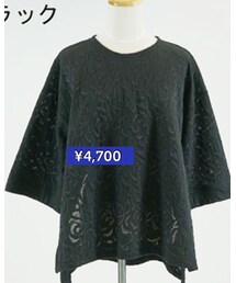 ブラック♡ | スリット・七分袖・プルオーバー(Tシャツ/カットソー)