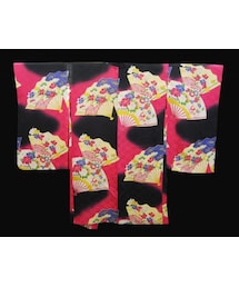 アンティーク羽織　扇　ピンク×黒(浴衣)