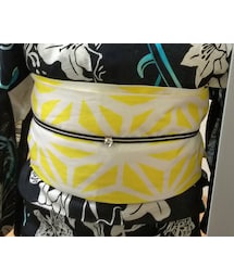 半幅帯 - 麻の葉イエロー　白多め (ポワソンドール)(浴衣)