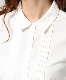 GLOBAL WORK | レースエリピンタックシャツ長袖 ホワイトレース×ホワイト(シャツ/ブラウス)