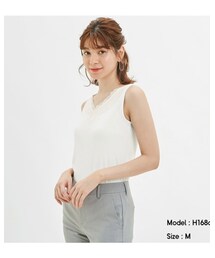 GU | レースVネックタンクトップ　L　オフホワイト(タンクトップ)