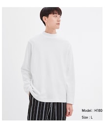 GU | ソフトコットンモックネックT(長袖)　M　ホワイト(Tシャツ/カットソー)