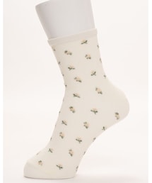 tutuanna | 【橋下美好オリジナル】小花柄ソックス12.5cm丈　オフ白×ベージュ(ソックス/靴下)
