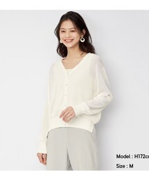 GU | シアーサイドスリットVネックカーディガン　L　オフホワイト(カーディガン/ボレロ)