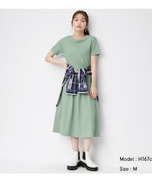 GU | マーセライズドAラインワンピース　L　グリーン(ワンピース)