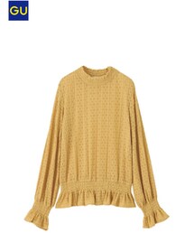 GU | レースフリルネックT(Tシャツ/カットソー)