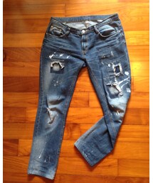 no brand | ペンキ模様のクラッシュデニム(デニムパンツ)